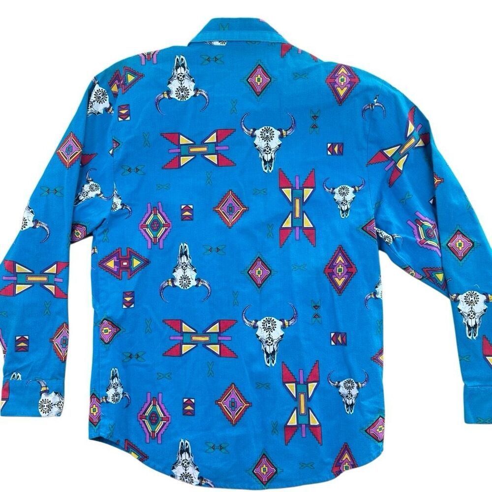 Vintage Wrangler Funky Bold Western Rodeo Aztec Print Shirt Size Medium Native - Picture 4 of 9